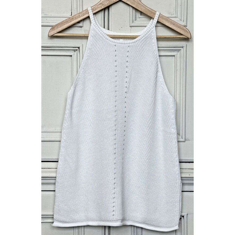 Women Small Fashion Scoop Neck Knit Tank Top Casual Loose Sleeveless Split Sides - Picture 2 of 13